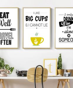 Black and White Kitchen Decor Wine Letters Canvas Painting Wall Art POP Poster Print Pictures for Dining Room Home Decor