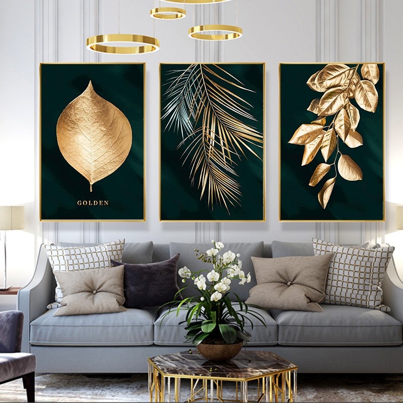 Nordic Minimalist Ctyle Black Gold Leaves Art Canvas Painting Wall Poster Living Room Decoration Painting For Home Decor Nordic Wall Canvas Home And Decoration