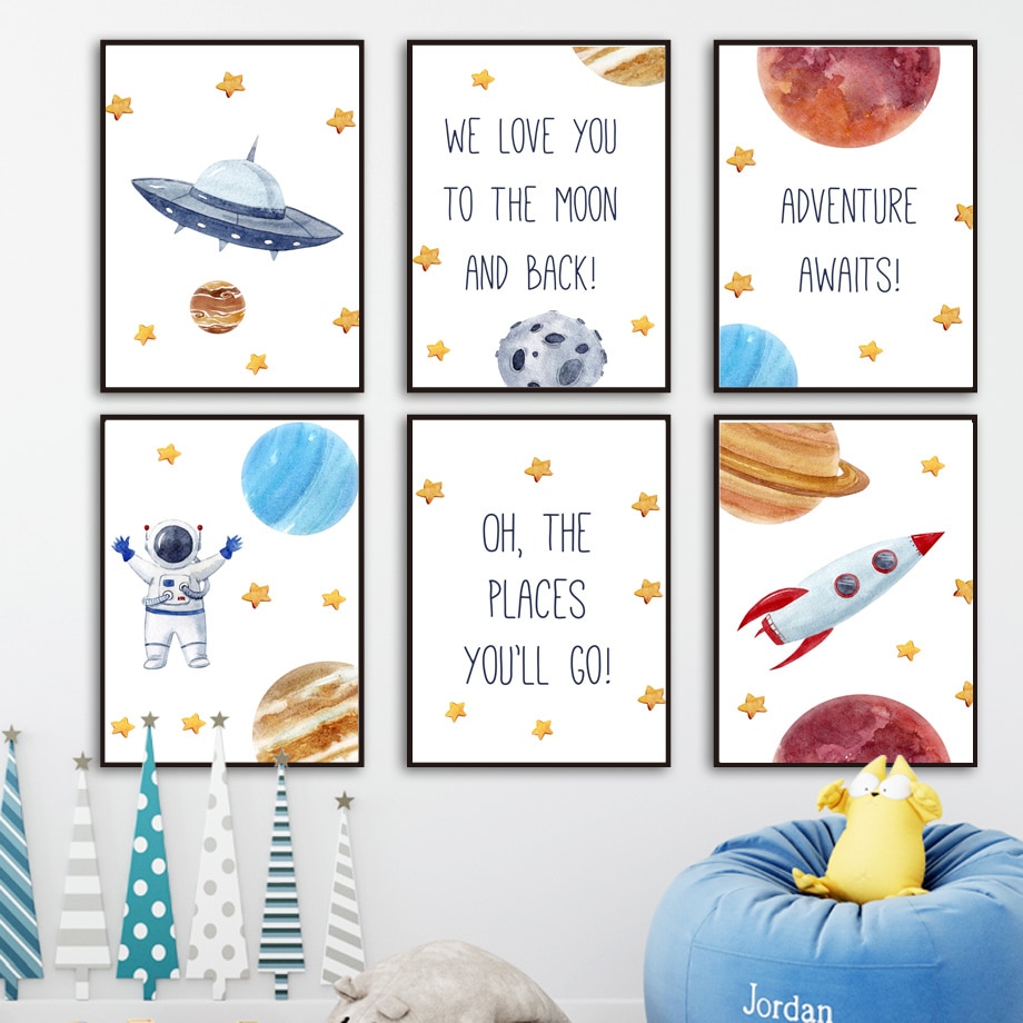 Planet Astronaut Rocket Motivational Quote Wall Art Canvas Painting Nordic Posters And Prints Wall Pictures Kids Room Home Decor Nordic Wall Canvas Home And Decoration