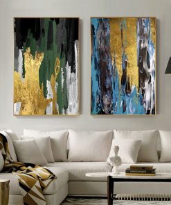 Abstract Gold Color Block Painting Foil Poster Print Quadro Wall Art for Living Room Aisle Canvas Art
