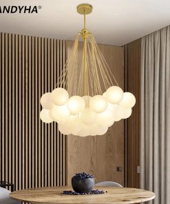 SANDYHA Nordic Frosted Glass Ball Chandeliers Children's Room Modern Hanging Lamps Dinning Living Room Gold Black LED Lightings