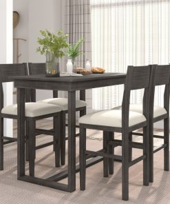 Farmhouse Counter Height 5-Piece Dining Table Set with 1 Rectangular Dining Table and 4 Dining Chairs for Small Places