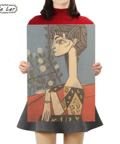 TIE LER Pablo Picasso Work Kraft Paper Poster Jacqueline and Flowers Decoration Painting Wall Stickers 50.5X35cm